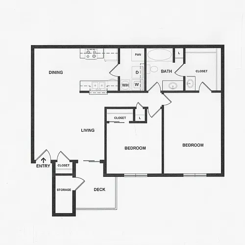 Floor plan Two Bedroom/1.25 Bath