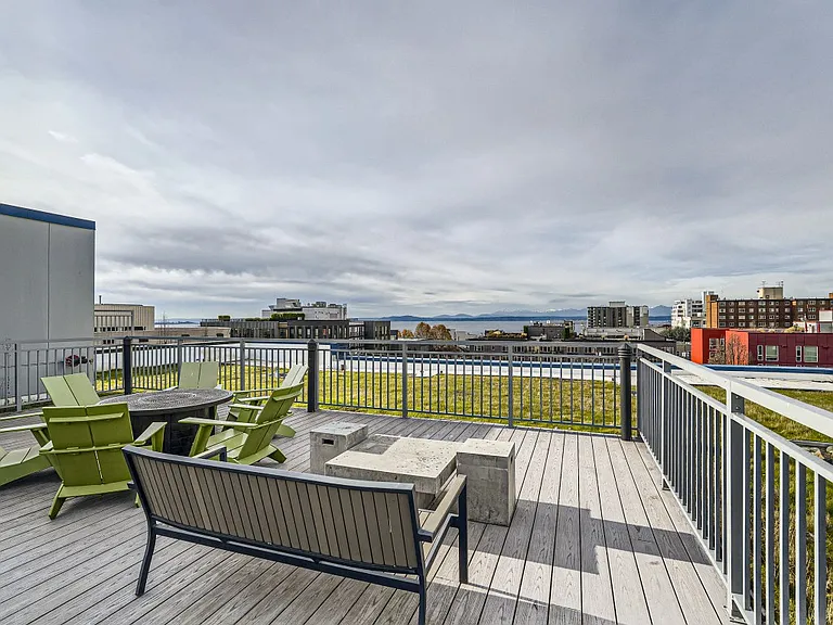 Take in water views from the rooftop lounge and fire table.