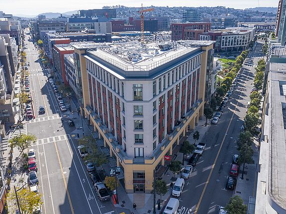 Aerial view of apartment community.
