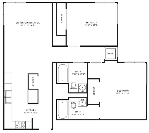 Floor plan 2 Bedroom - Type H