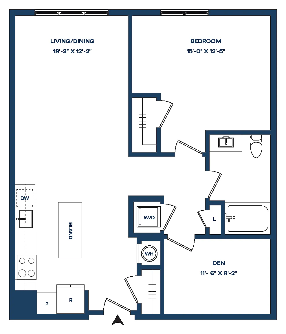 Floor plan 1 Bed/1 Bath Den B-A7 Smyth