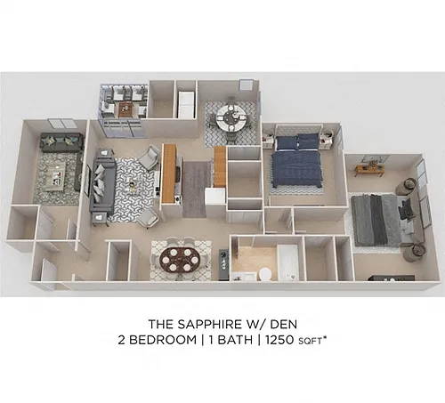 Floor plan Two Bedroom w/ Den- 1,250 sqft