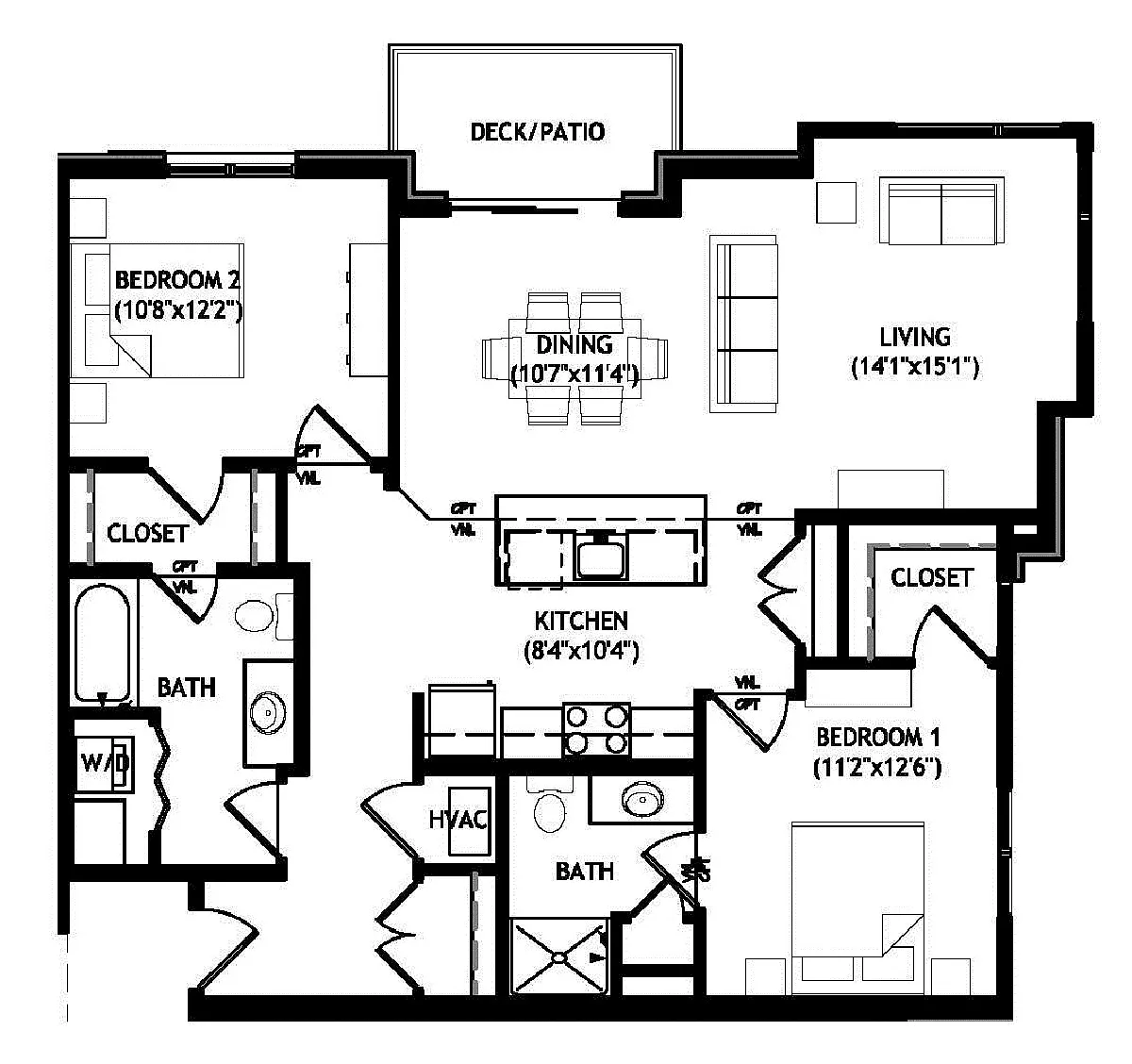 Floor plan 2 Bedroom - Buildings 1 and 2