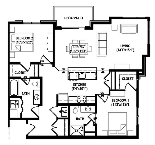 Floor plan 2 Bedroom - Buildings 1 and 2