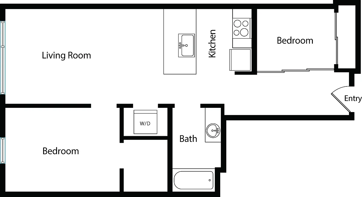 Floor plan Two Bedroom One Bath A