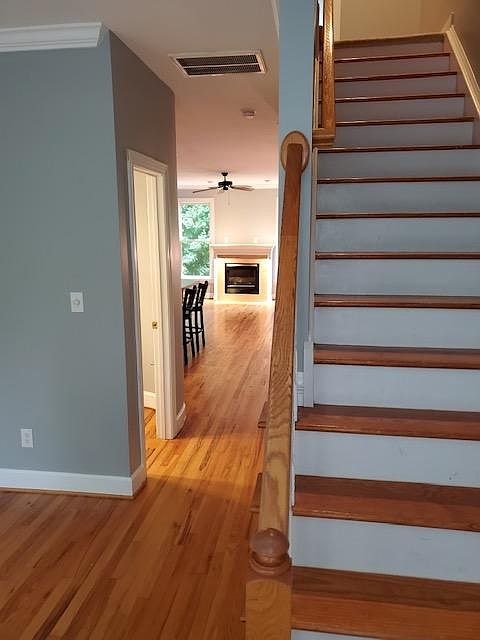Stairway, hallway dining room and half bath doorway