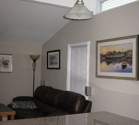 Kitchen island leading to living room