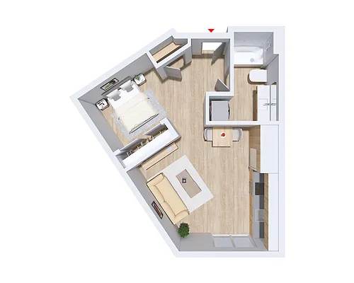 Floor plan Open 1-Bed C