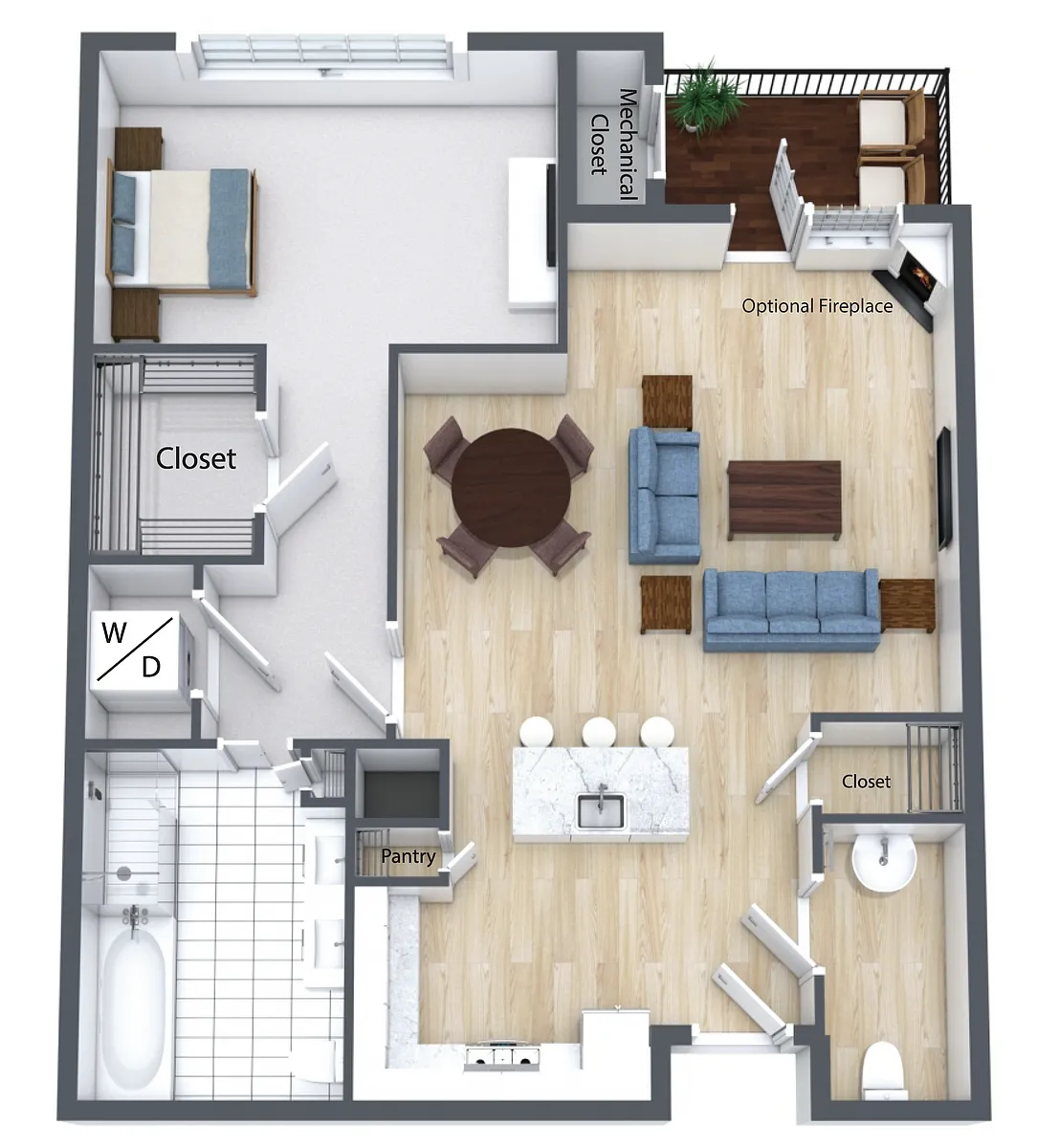 Floor plan 1 Bed 1.5 Bath