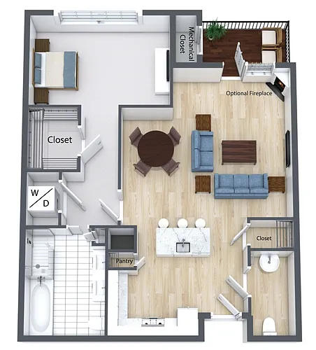 Floor plan 1 Bed 1.5 Bath