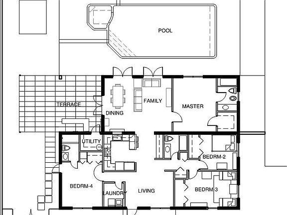 4 bedroom, 3 bath floor plan. 2 of the bedrooms are Primary Suites.