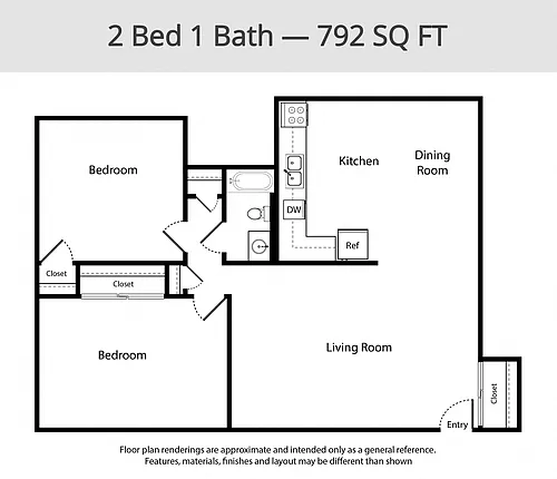 Floor plan 2 Bed 1 Bath