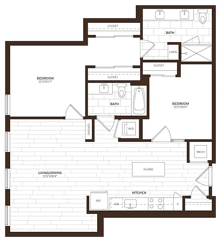 Floor plan JR 2 Bed/2 Bath -C1