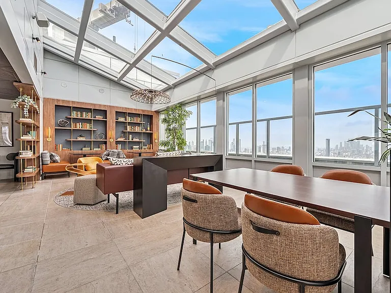 Rooftop lounge with coworking spaces
