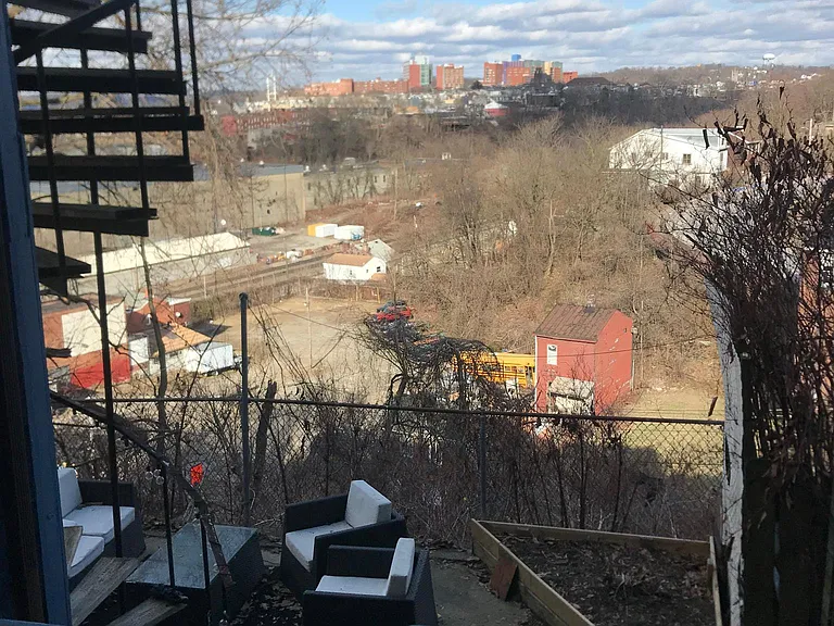 View from back porch of patio and background