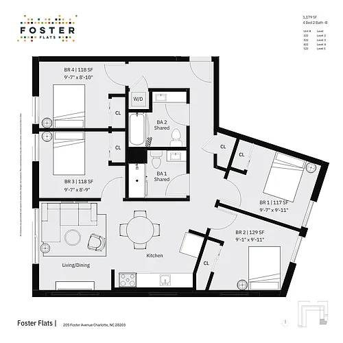 Floor plan 4 Bed 2 Bath - B