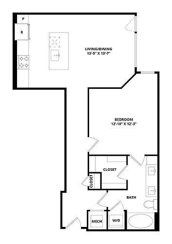 Floor plan 1 Bed/1 Bath-Seneca
