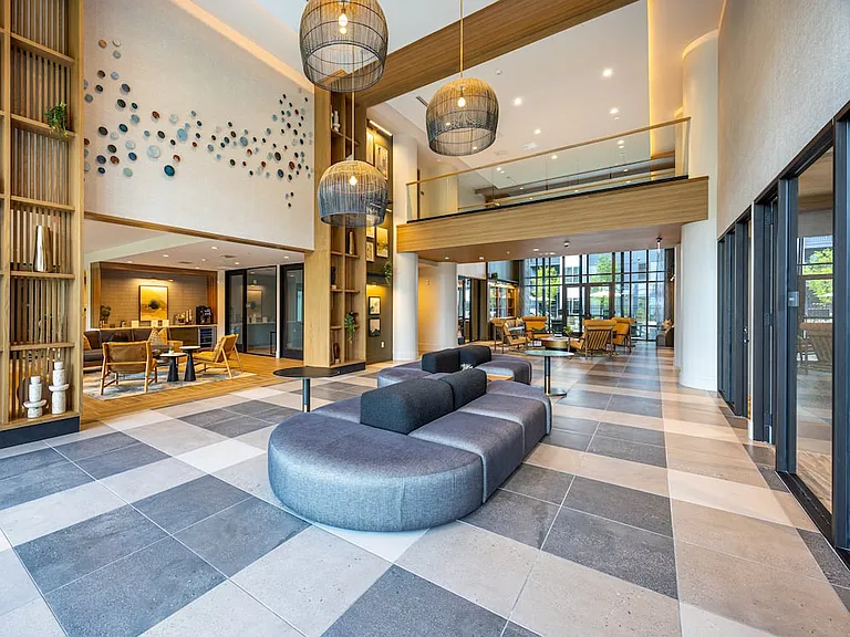 Leasing lobby with multiple seating areas