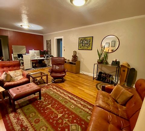Great living/dining room with wood floors