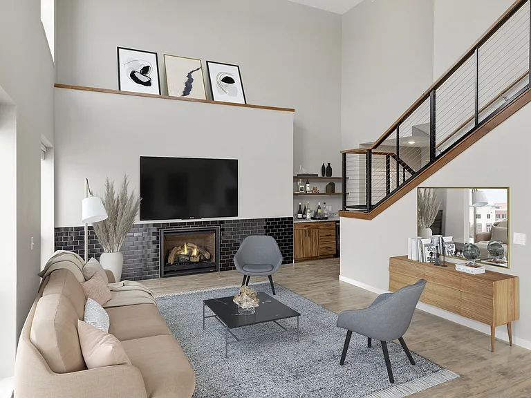 Bi-Level Penthouse Apartment Living Room & Wet Bar