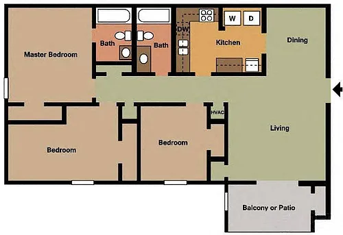 Floor plan 3Bed - 2Bath
