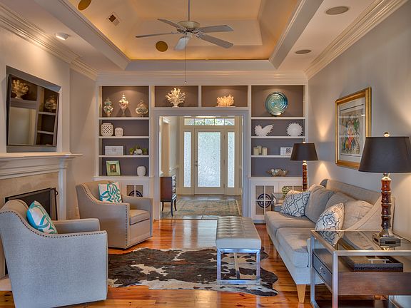 Den with gas fireplace
