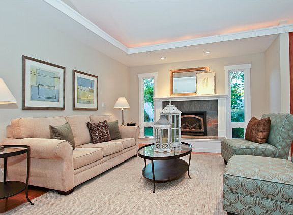 Fireplace in great room.