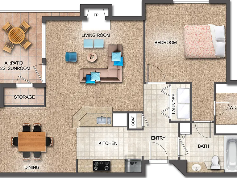 1 Bedroom, 1 Bath 1 Bedroom, 1 Bath