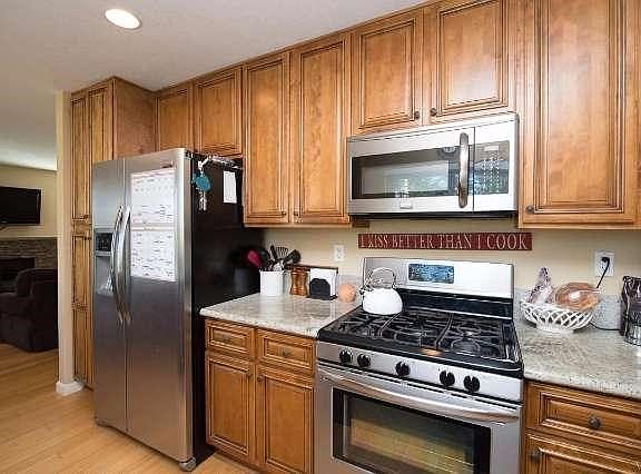 Built-in microwave and gas range are offered.