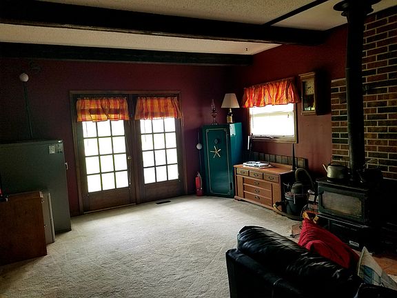 Family room with woodstove