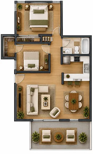 Floor plan 2 Bedroom 1 Bath