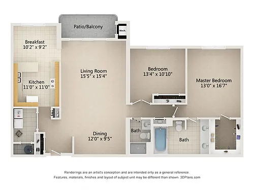Floor plan 2 Bedroom 2 Bath Type C