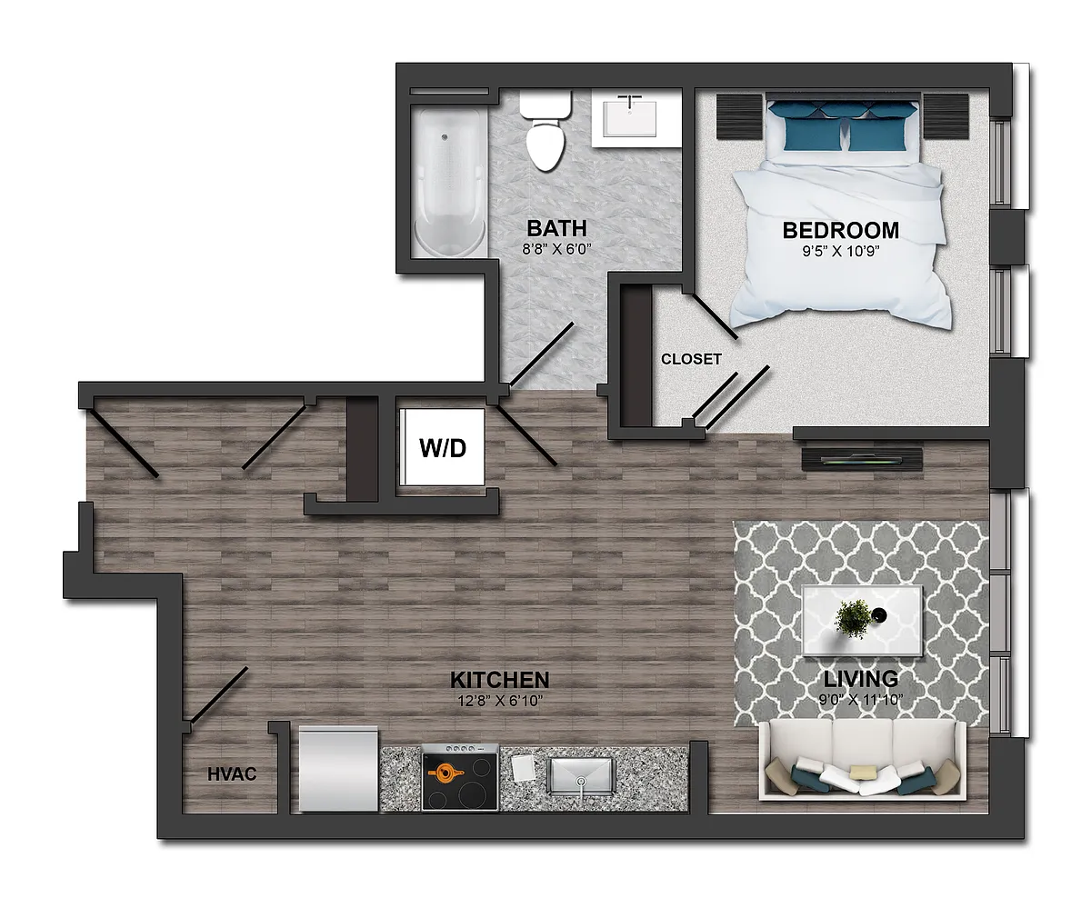 Floor plan 1 Bed/1 Bath 40%-1S (m254aa41)