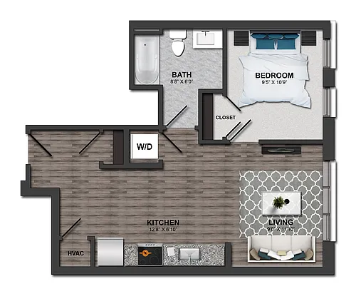 Floor plan 1 Bed/1 Bath 40%-1S (m254aa41)