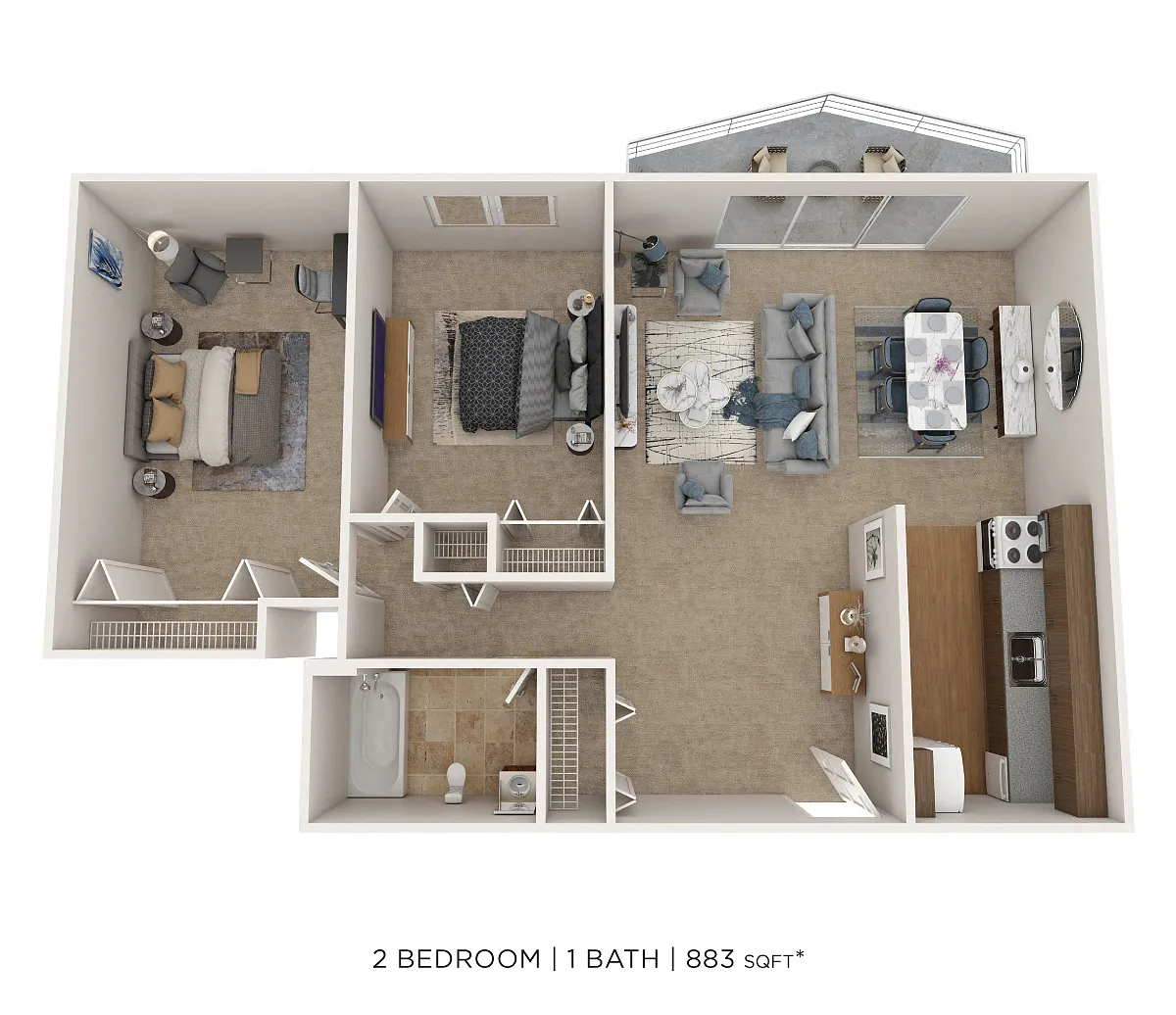 Floor plan Two Bedroom - 883 sqft