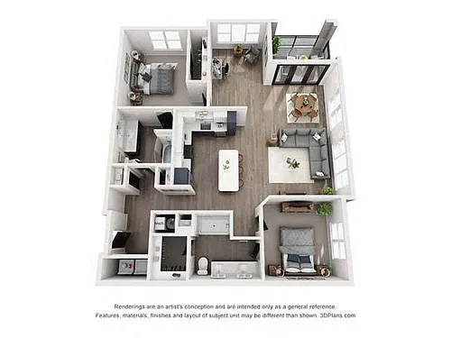 Floor plan 2G Den w/ Balcony