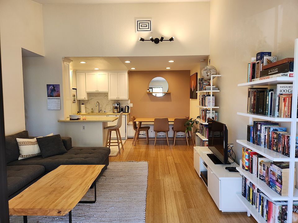 Central part of apartment, living room, dining room, kitchen in open floor plan