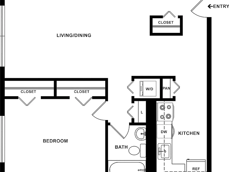 1x1 B - 585 sq ft, with large living area