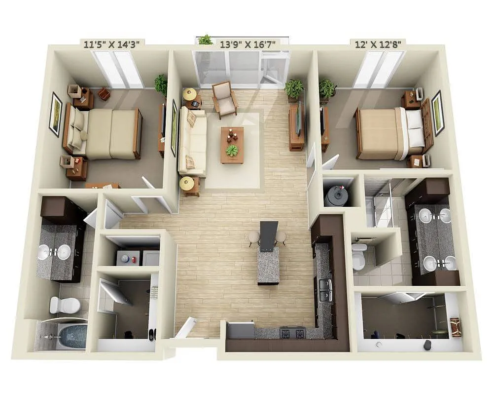 Floor plan Two Bedroom B2C
