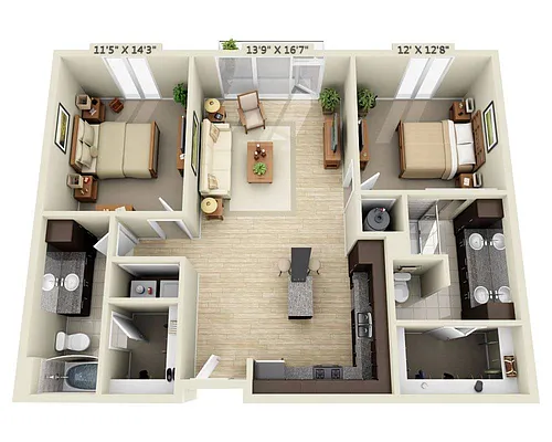 Floor plan Two Bedroom B2C