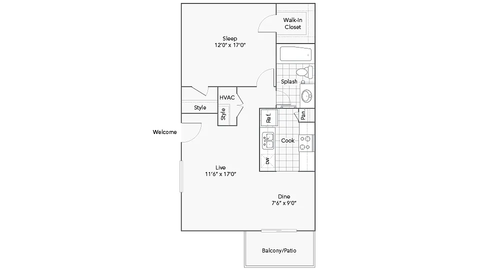 Floor plan 1 Bed 1 Bath A