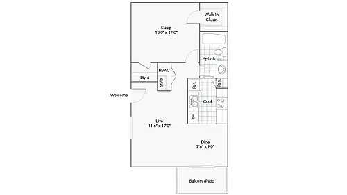 Floor plan 1 Bed 1 Bath A