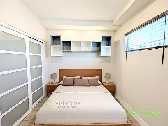 Cozy sleeping quarters with large closet and cubbie storage