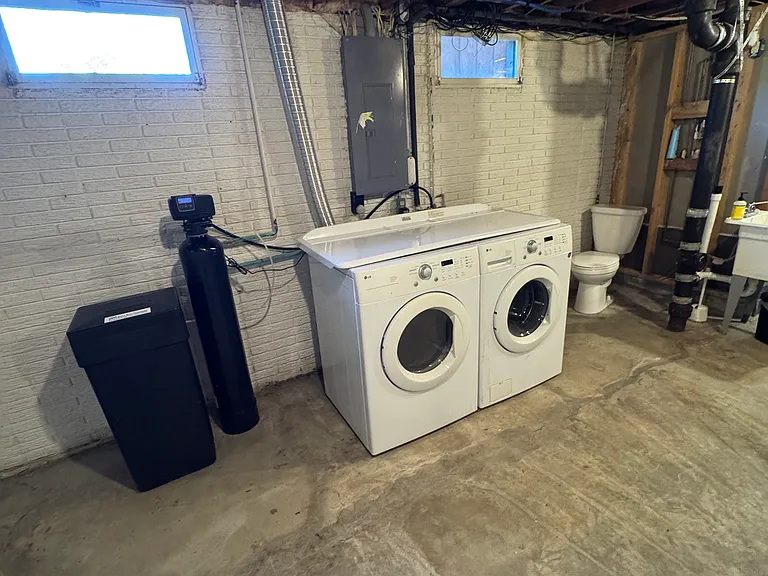 Water softener, Washer and dryer, toilet, sink, shower.