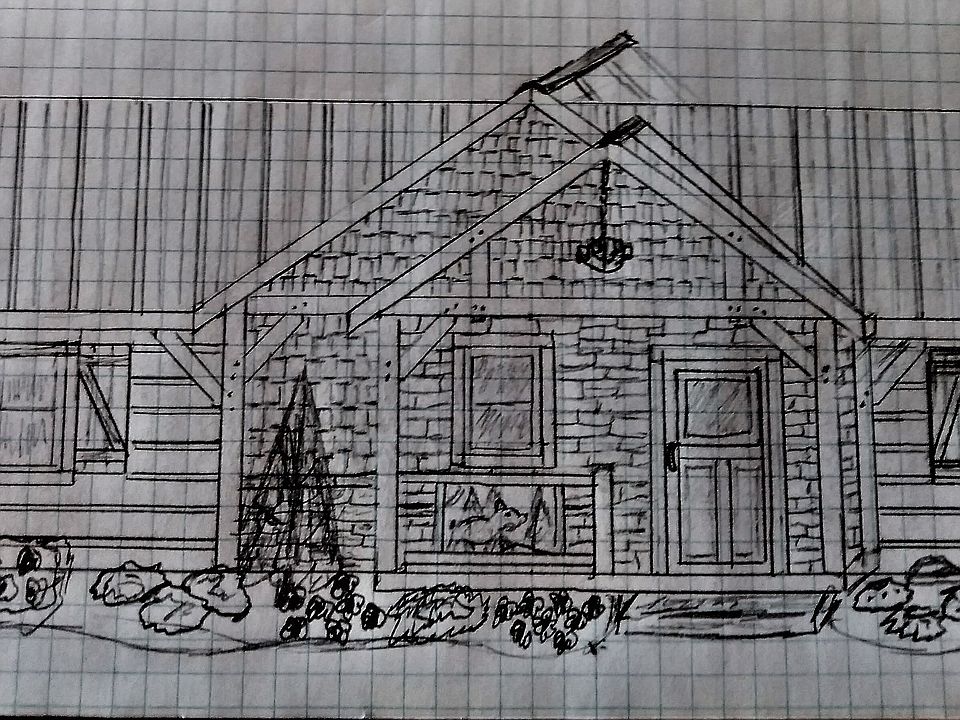 Sketch of timber-frame ranch