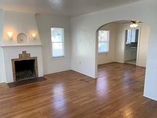 Fireplace, dining room, kitchen