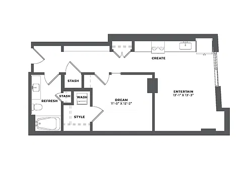 Floor plan 1 Bed/1 Bath-AJ3