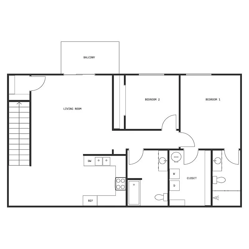 Floor plan 2 Bed 2 Bath Upper