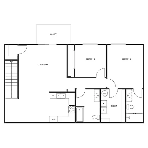 Floor plan 2 Bed 2 Bath Upper