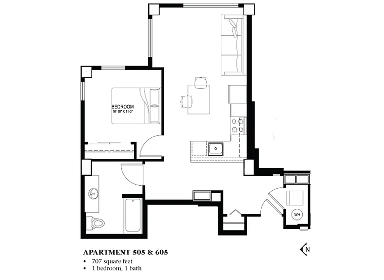 Floor plan One Bedroom, One Bath